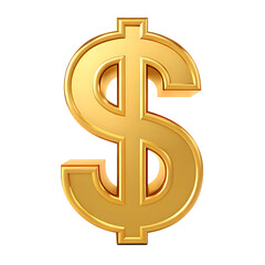 Golden dollar sign 3d render isolated on transparent background