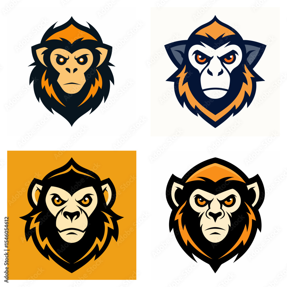 Aufkleber four monkey head illustrations with different color schemes and background variations shown