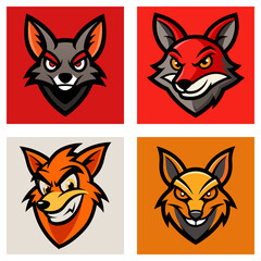 Obraz premium Collection of four fox head illustrations with different color schemes and expressions shown in square frames