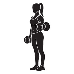 Masterful woman lifting weights executing lifts with precision and controlled motion - woman lifting weights silhouette - woman lifting weights Vector - Silhouette of woman lifting weights
