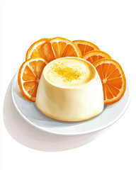 delightful dessert featuring creamy panna cotta topped with orange slices, perfect for refreshing treat