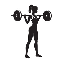 Energetic woman lifting weights demonstrating vigorous effort and active muscle engagement - woman lifting weights silhouette - woman lifting weights Vector - Silhouette of woman lifting weights
