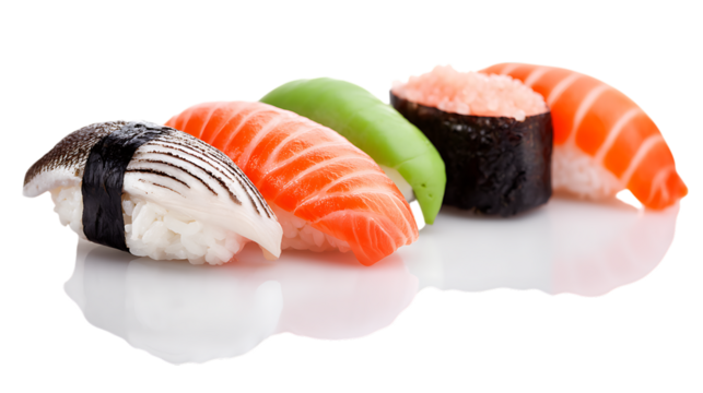 Delicious assorted sushi platter isolated on transparent background