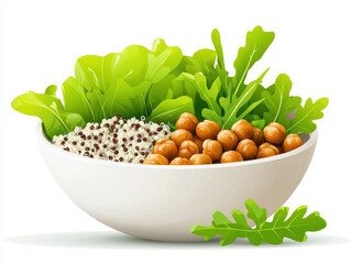 Fresh salad bowl with quinoa, roasted chickpeas, and leafy greens, perfect for healthy meal
