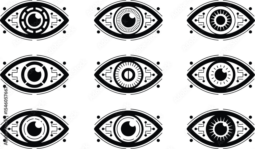 Poster abstract tech eye designs representing artificial intelligence data and futuristic digital technolog