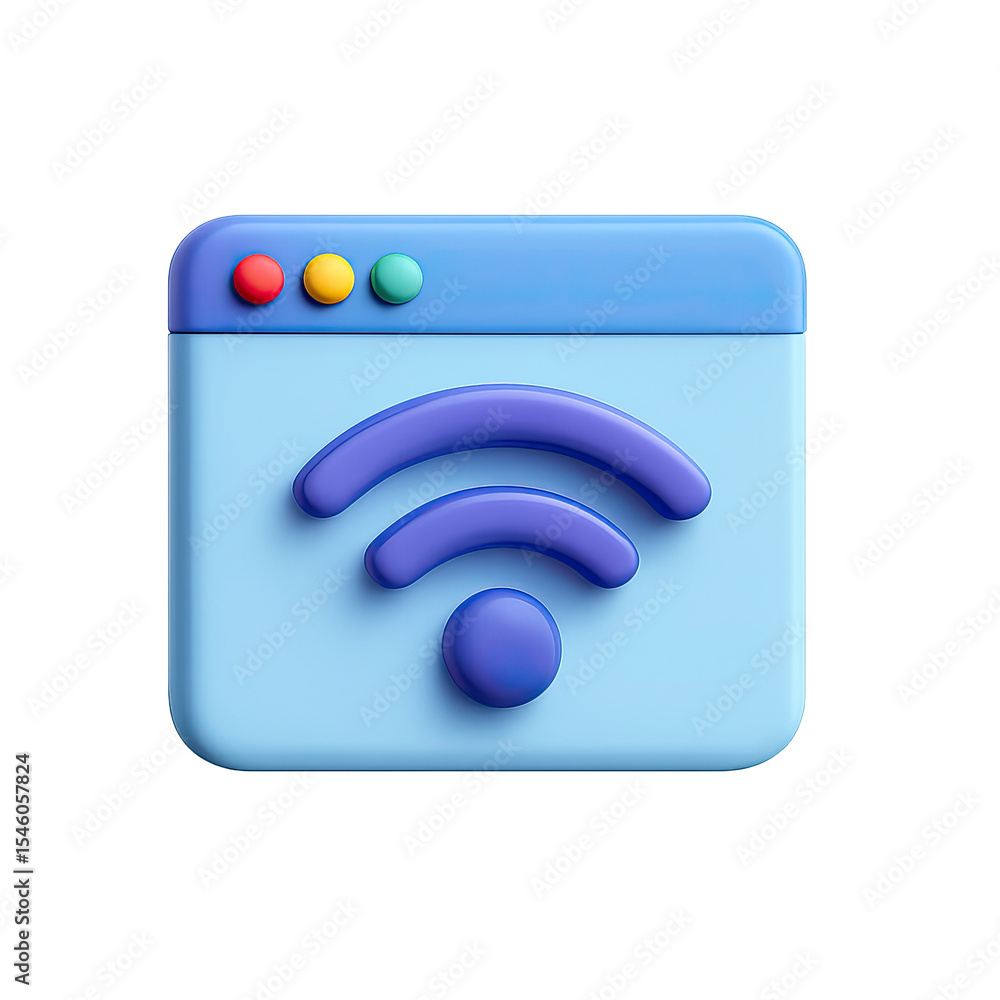 Poster 3d render of a blue wifi icon with a glowing effect on a dark background