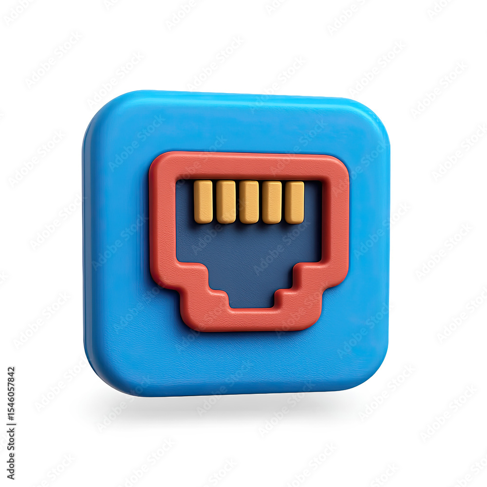 Poster 3d render of a blue square network connection icon