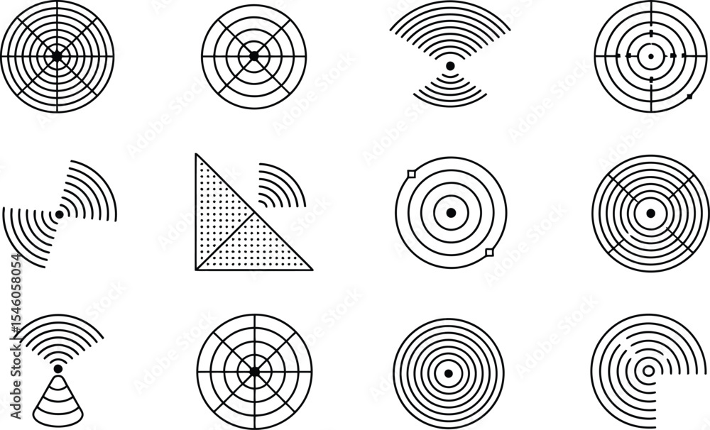 Aufkleber collection of minimalist black and white signal wave concentric circle vector graphics and symbols