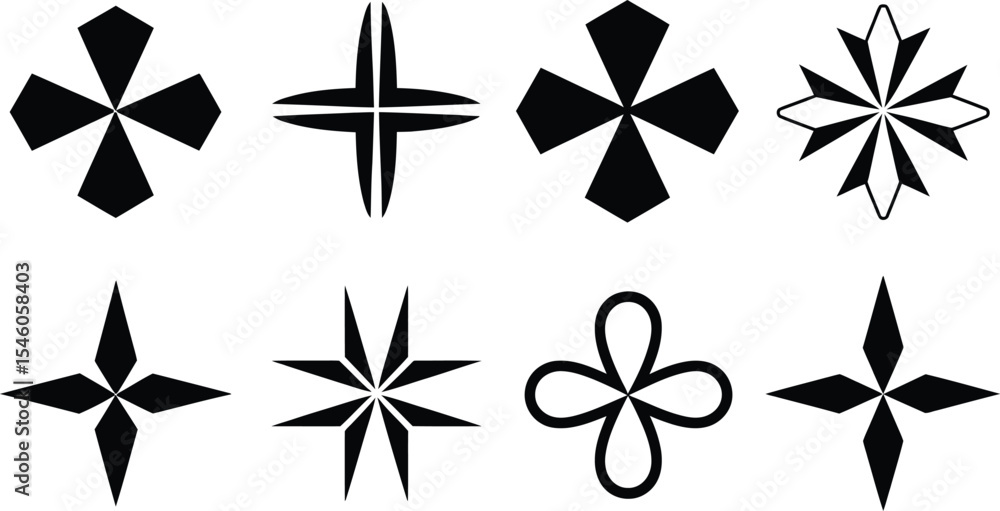 Poster collection of various simple black and white abstract geometric shape illustrations for design eleme