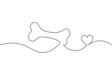 Dog bone one line drawing minimalist vector illustration