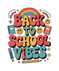 Back to School Graduation Education Cap T-shirt Design, Teacher Student Typography Retro Vintage Vibrant Color Vector Template