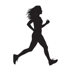 Confident woman running embodying self-assurance and consistent rhythmic pace - woman running silhouette - woman running Vector - Silhouette of woman running
