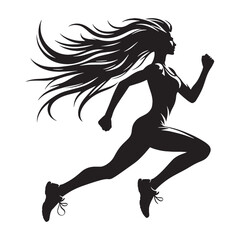 Energetic woman running demonstrating a strong pace and vibrant enthusiasm - woman running silhouette - woman running Vector - Silhouette of woman running
