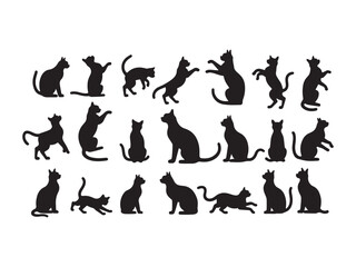Black cat silhouettes collection showing various poses ideal for decorative and design purposes