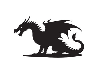 Majestic dragon silhouette illustration with wings and scaled tail in black and white