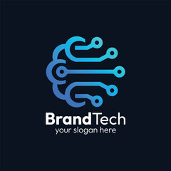 
Circuit Board Sphere Tech Primary Logo Vector Design with Blue Gradient for Innovative Digital Solutions and Global Technology Company Branding