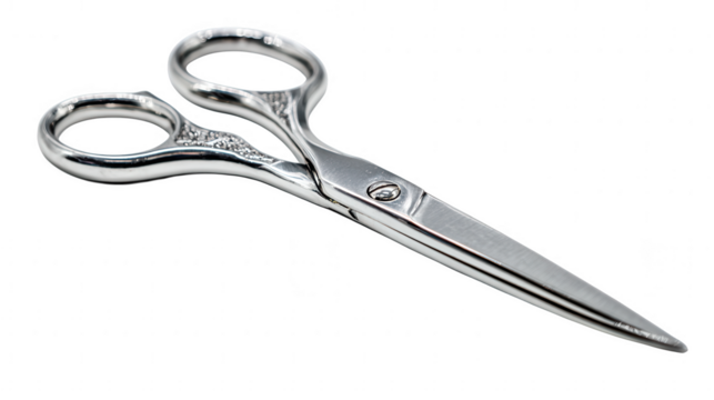 Silver metal hair cutting scissors isolated on transparent background
