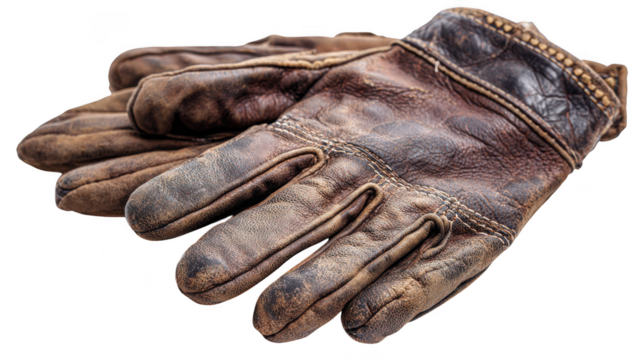 A pair of brown leather gloves isolated on transparent background - Powered by Adobe