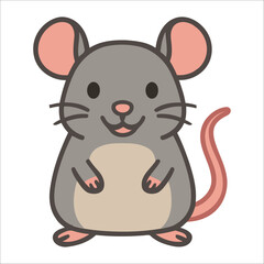 Kawaii Cartoon Mouse – Cute Gray Rodent Character with Pink Ears