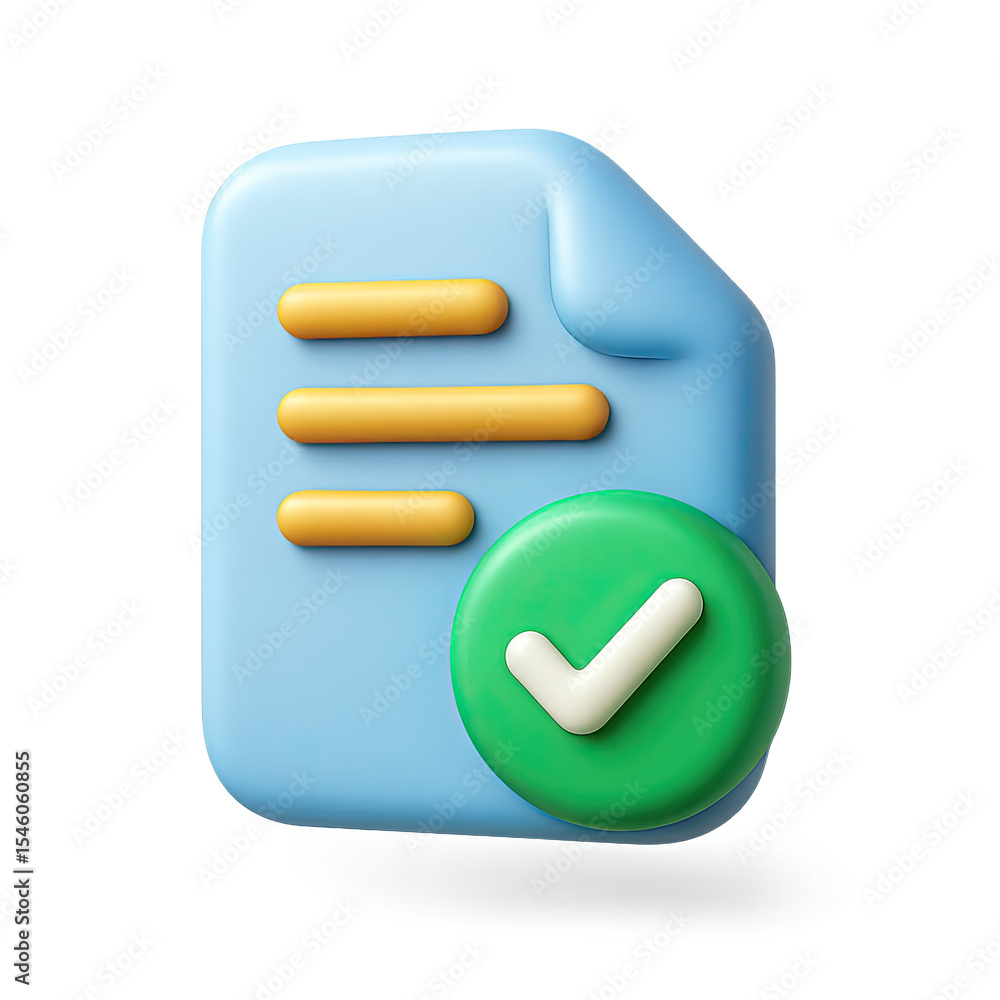 Poster 3d render of approved document icon with check mark