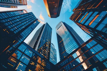 Vibrant Color Picture of Low Angle View of Business Buildings