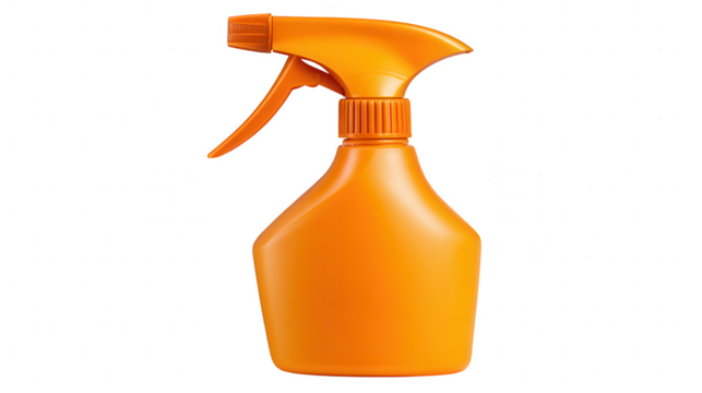 Orange plastic spray bottle isolated on transparent background