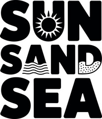 Sun Sand Sea vector silhouette print design