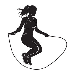 Strong woman rope skipping exhibiting robust stamina and controlled power - woman rope skipping silhouette - woman rope skipping Vector - Silhouette of woman rope skipping
