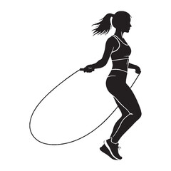 Energetic woman rope skipping demonstrating a brisk pace and vibrant enthusiasm - woman rope skipping silhouette - woman rope skipping Vector - Silhouette of woman rope skipping

