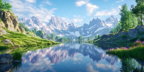Fototapeta premium Stunning Alpine Lake Breathtaking Mountain Scenery Nature Photography