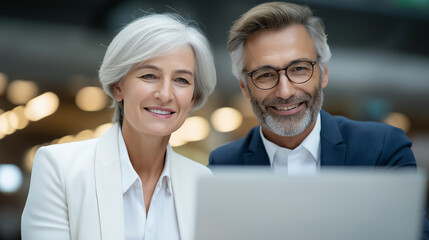 Fototapeta premium Professional Business Team Collaborating with Laptop in Soft Lighting