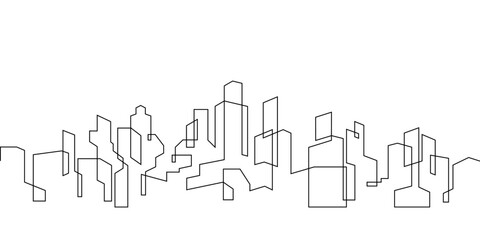 Fototapeta premium city building one line continuous seamless pattern thin line illustration for decoration,background,graphic,footer,etc.