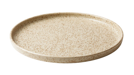 Beige speckled ceramic plate isolated on transparent background
