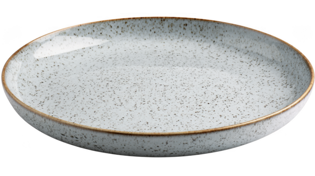 A speckled grey ceramic plate isolated on transparent background
