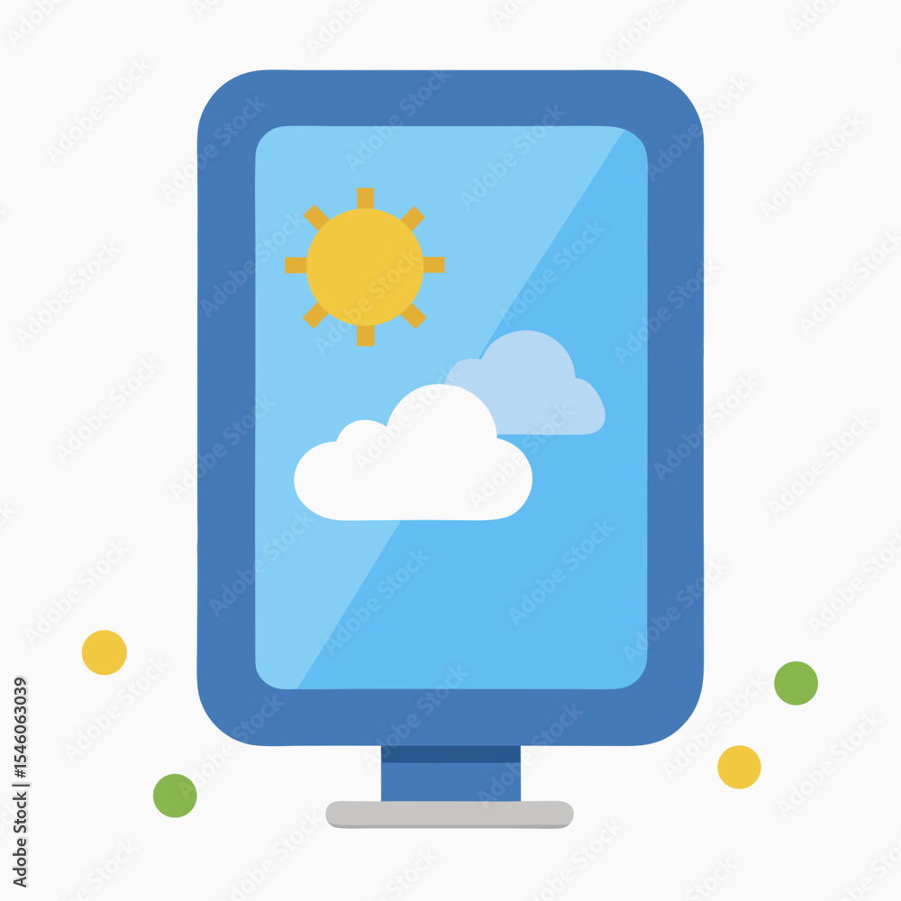 Poster digital display showing sunny weather forecast