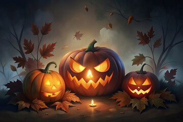 Dark and Moody Halloween Pumpkins Spooky Autumn Illustration