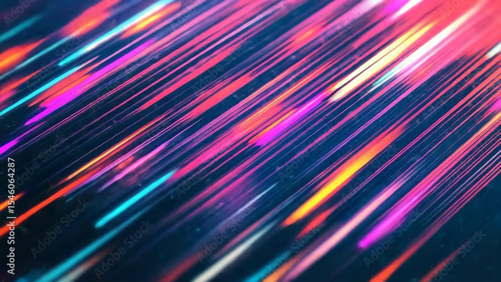 Poster the shows a dense layer of vivid, colorful vertical streaks against a dark background, creating a dy