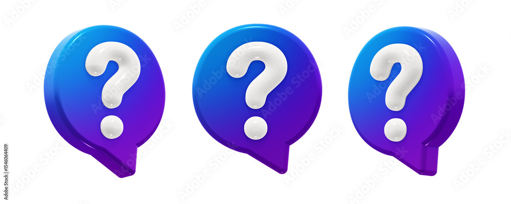 Poster modern round question mark speech bubble with a smooth blue-to-purple gradient. 3d render icon eleme
