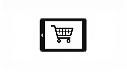 Tablet displaying shopping cart icon for online retail and ecommerce concept