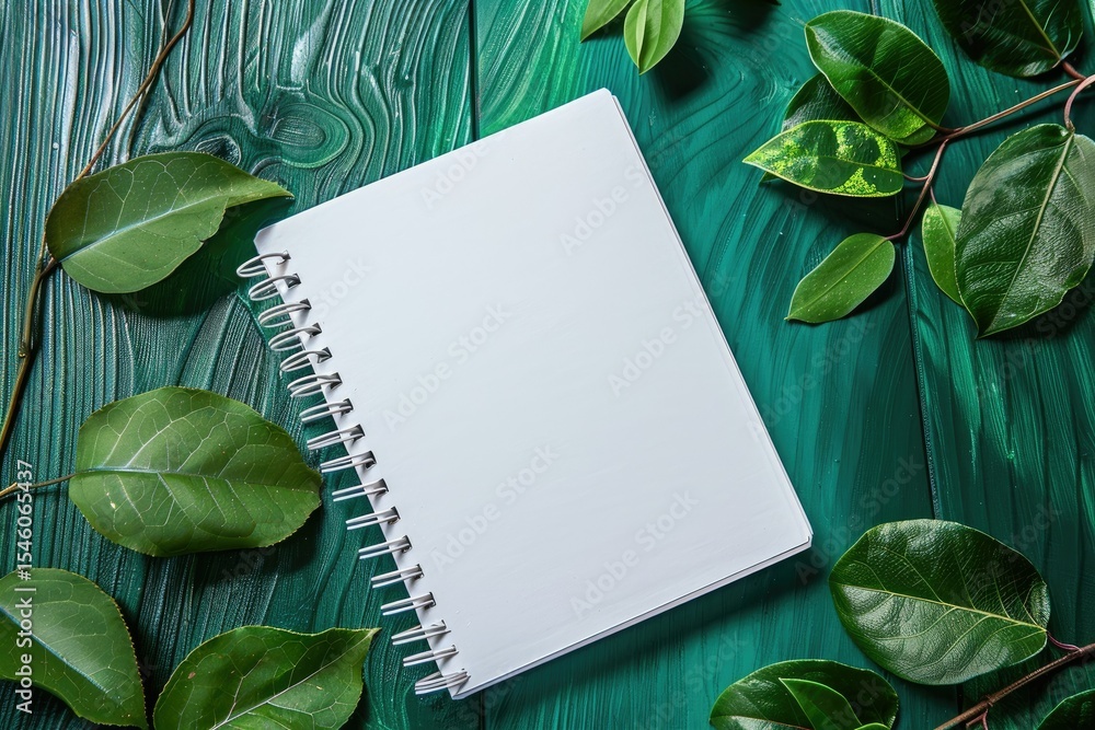 Poster high definition image of a green and white notebook with a green and white paper on it