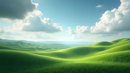 Fototapeta premium Green summer landscape with a clear blue sky over a vast, beautiful green field
