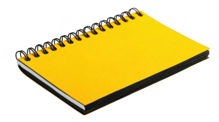 Yellow spiral notebook isolated on transparent background