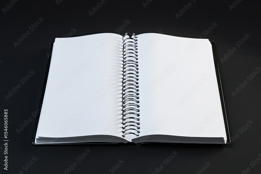 Poster high resolution image of blank open spiral notebook mockup isolated on red