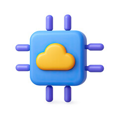 Obraz premium Abstract 3D Render of Cloud Computing Microchip Icon with Neon Lighting