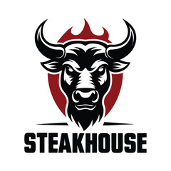 Bold Steakhouse Logo Design Featuring Powerful Bull Head Silhouette – Perfect for Grill, BBQ, Meat Restaurant, Western Dining Brands