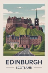 Vintage Travel Poster of Edinburgh Castle and Historic Skyline, Scotland