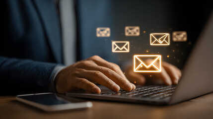 Businessman Dark Blue Suit Laptop Email Communication