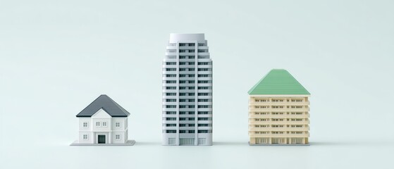 Fototapeta premium Comparative analysis of architectural styles models of houses high-rises and apartments minimalist studio setting creative perspective
