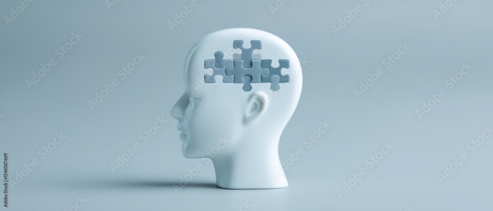 Poster exploring mental health concepts studio setting 3d model minimalist environment side view puzzle pie