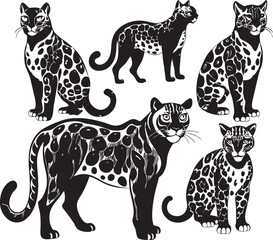 Fototapeta premium A collection of stylized leopard illustrations, showcasing the animal's distinct spots and powerful presence in dynamic poses.